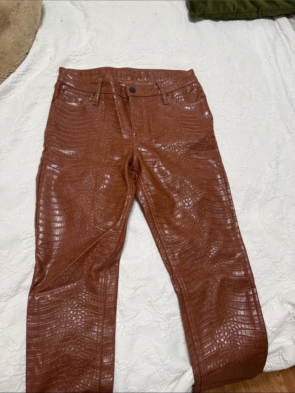 Men's Faux Croc Leather Pants - Brown